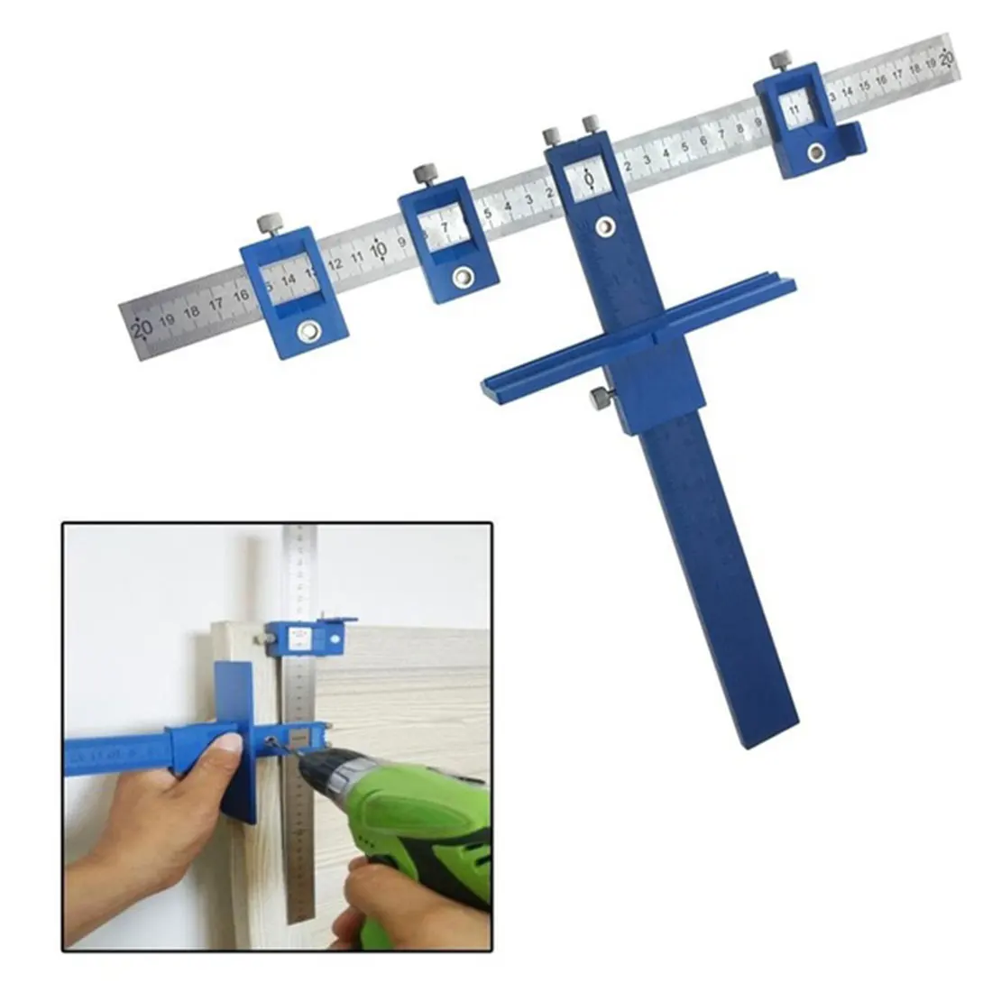 

0-250MM Hole Punch Locator Jig Tool Drill Guide Sleeve for Drawer Hardware Dowel Wood Drilling Punching Ruler Metric and Inch