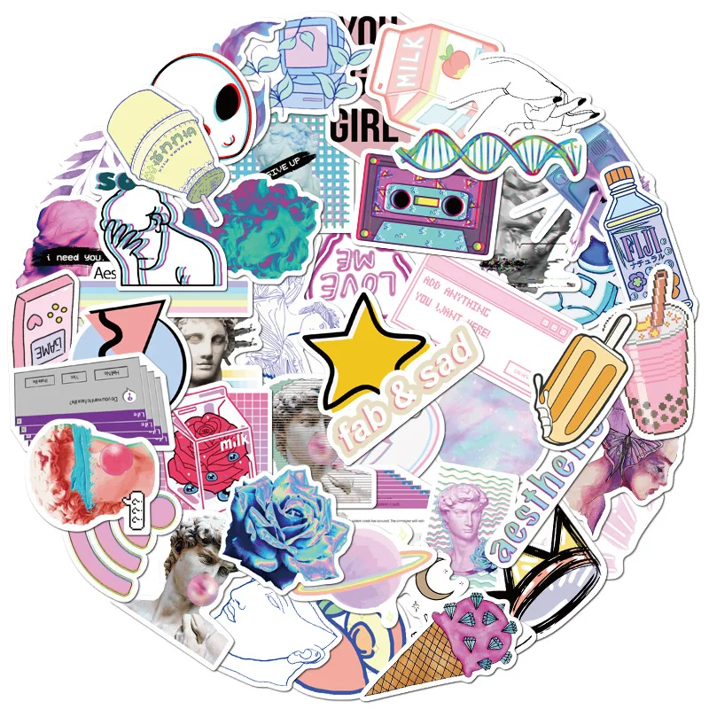 

10/30/50PCS Girl Cartoon Cute Psychedelic Steam Wave Style Girl Sticker Art Notebook Graffiti Sticker Decorative Toy Wholesale