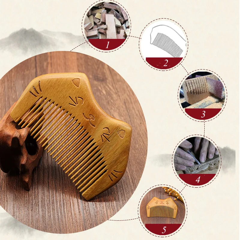 

Cute Cat Fragrance Comb Chinese Natural Sandalwood Kitten Hair Comb Head Massage Prevent Hair Loss Comb Hair Styling Tool Gift