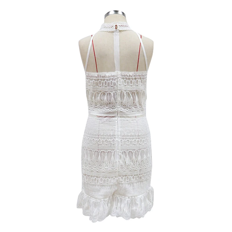 

White Dress Women Summer Fashion and Elegant Party Dresses for Women O-Neck Hanging Neck Sexy Lace Robe Ete Femme 2020