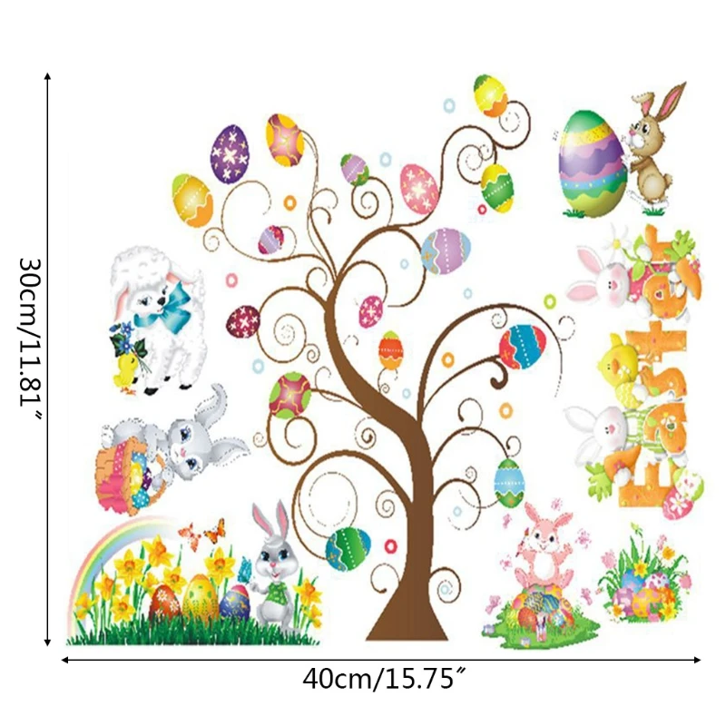 Пасха окна правилены наклейки дерево Банни наклейка с изображением яиц для стены