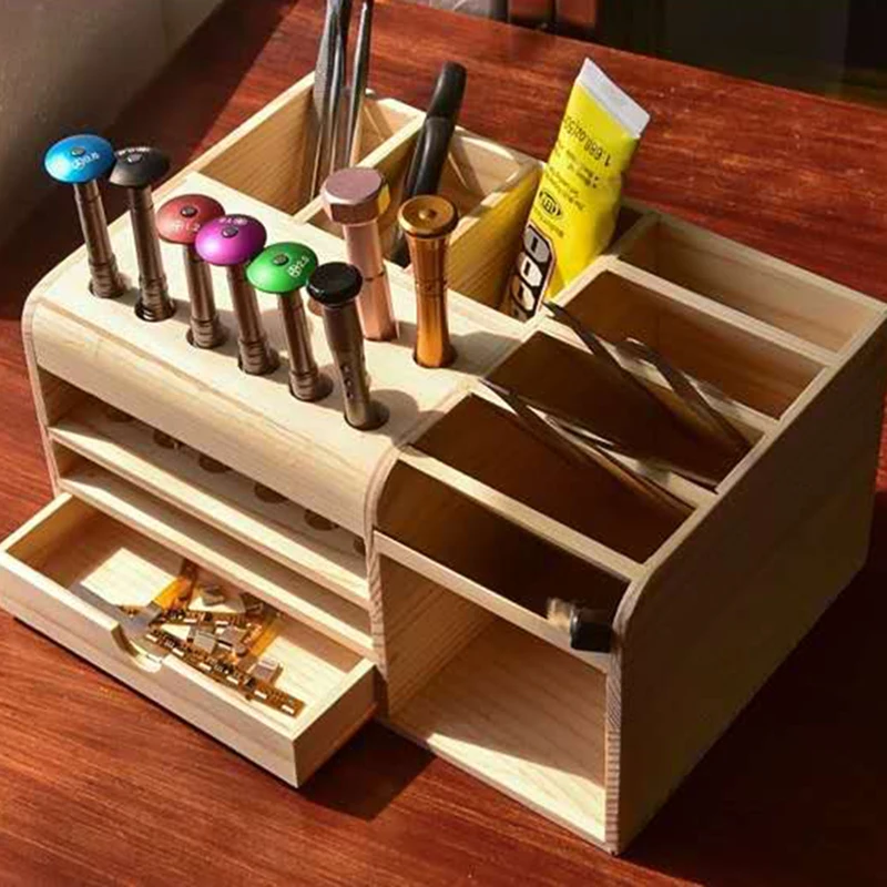 tool guide wooden storage box screwdriver tweezers holder mobile phone repair desktop reception tool parts box free global shipping