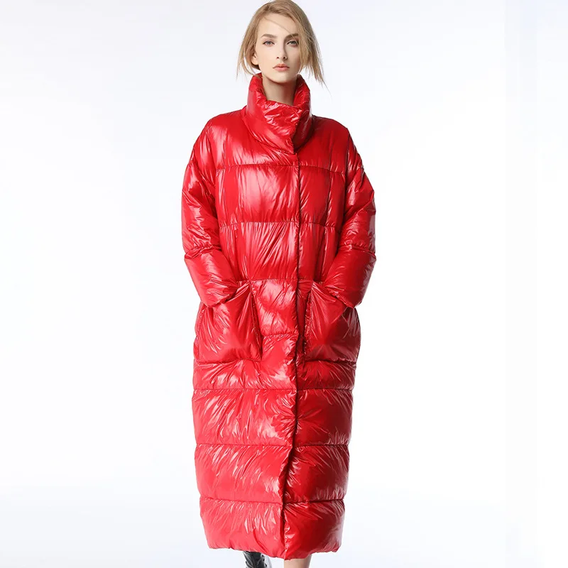 

2019 Winter New Style down Jacket WOMEN'S Longer Section Stand-Collar Thicken Warm down Feather over-the-Knee Jacket