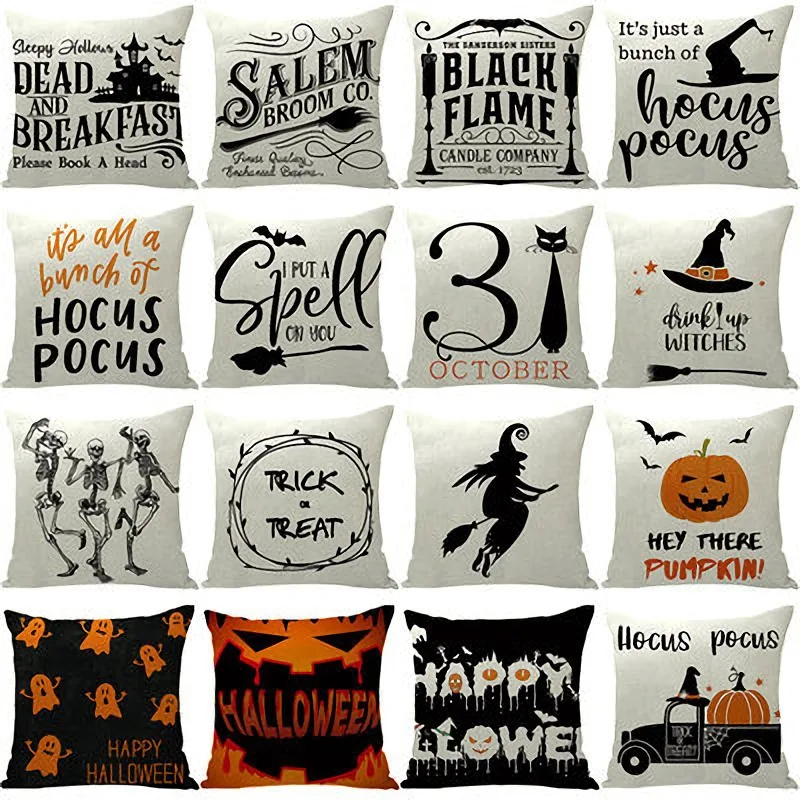 

Cute Pillow Case Halloween Witch Skull Printed Cushion Cover Pillow Case Home Decorations Pillows Cover Fall Decor Pillow Cases