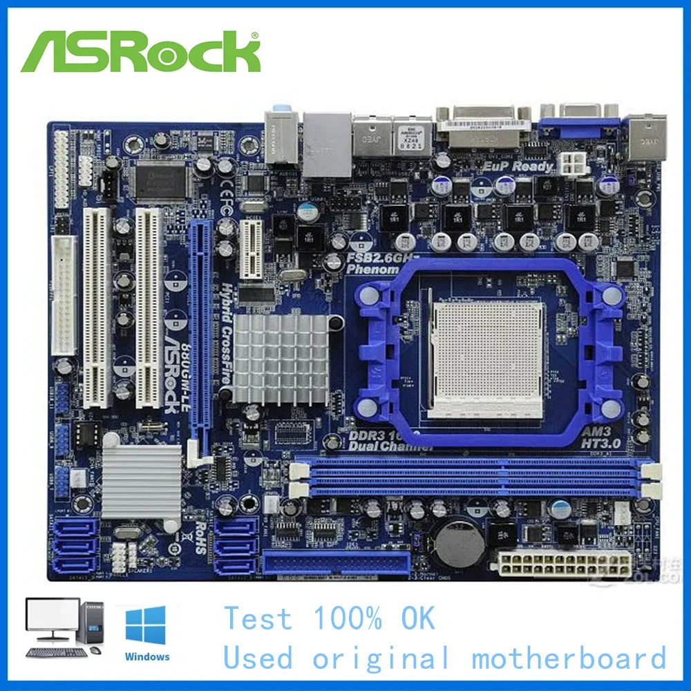 Материнская плата для ASRock 880GM-LE компьютера USB2.0 SATA II AM3 DDR3 AMD 880G 880 б/у настольной