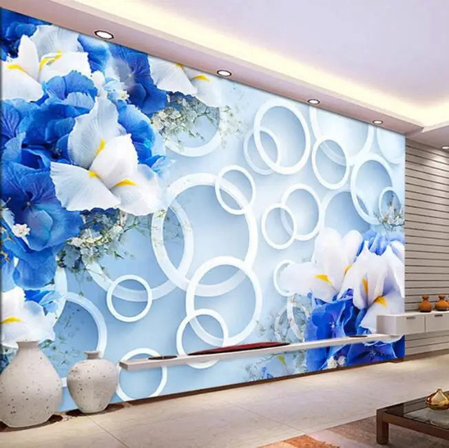 Фон для телевизора 3D цветочные обои нетканые роспись гостиной большая синяя