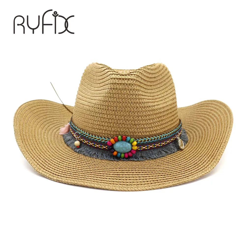 

Straw hat men and women outdoor holiday beach hat couple western cowboy straw hat tassel HA51