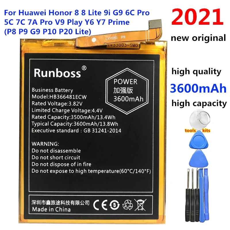 Реальные 3600 мА/ч HB366481ECW батарея для Huawei Honor 5C NEM-L51 TL00H UL10 L22 8 6C Pro FRD-L02 FRD-L04 P8 P9 G9 P10 P20 Lite