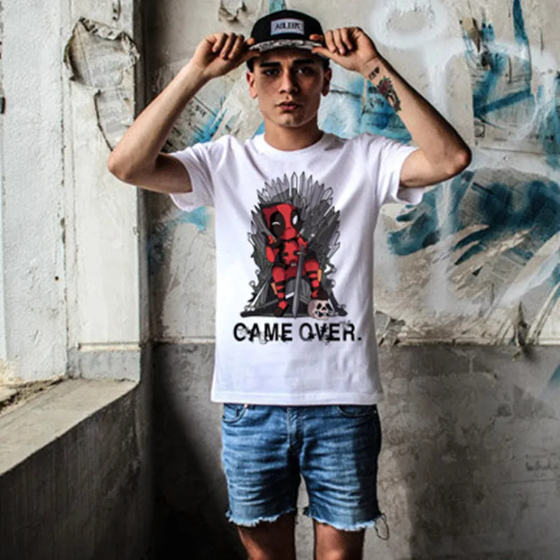 Новинка 2018 футболка с принтом GAME OVER Дэдпул повседневные мужские футболки круглым
