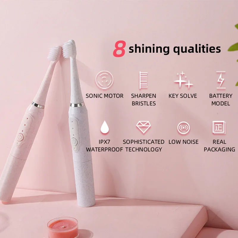 Electric Toothbrush Couple Ultrasonic Adult Non-Rechargeable Soft Hair Automatic Waterproof 2 Brush Head Travel Set