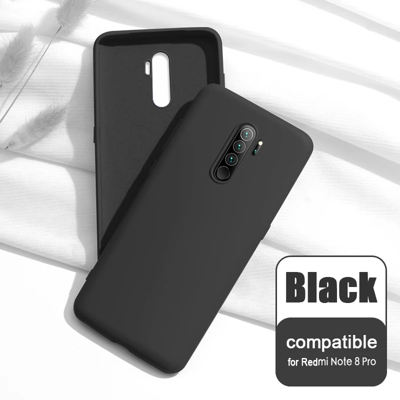 for Note8Pro Black Чехол для Xiaomi Redmi Note 8/Note 8 Pro жидкий силиконовый мягкий чехол для Redmi Note 8 задняя крышка и закаленное стекло - Цвет: for Note8Pro Black