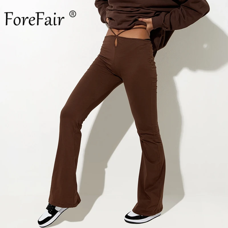 Женские расклешенные брюки Forefair с вырезами на завязках Осень-зима 2021 | Женская