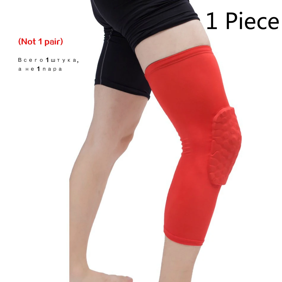 1PC Long Knee Red Стоящий 1 шт. баскетбольные наколенники протектор компрессионный рукав соты фиксатор из пенопласта наколенники фитнес снаряжение волейбол поддержка - Цвет: 1PC Long Knee Red