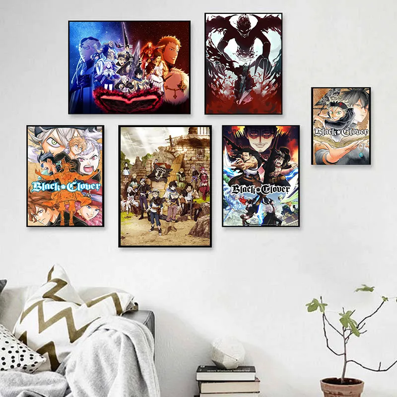 Настенная картина с изображением черного клевера постеры и принты в