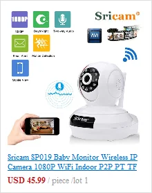 Sricam камера с сигнализацией движения, Сетевая Беспроводная ip-камера, Домашняя безопасность, мониторинг, поддержка ночного видения Sp012 EU Plug