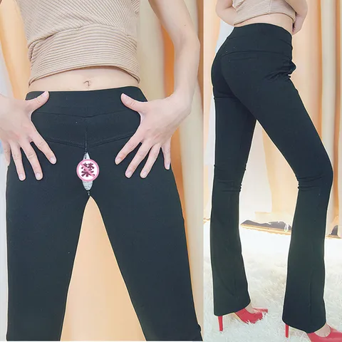 Открытый секс, женские штаны, джеггинсы одежда пикантная открытая промежность секрет невидимых застежек-молний (черный длинные узкие штаны, эротические сексуальные костюмы
