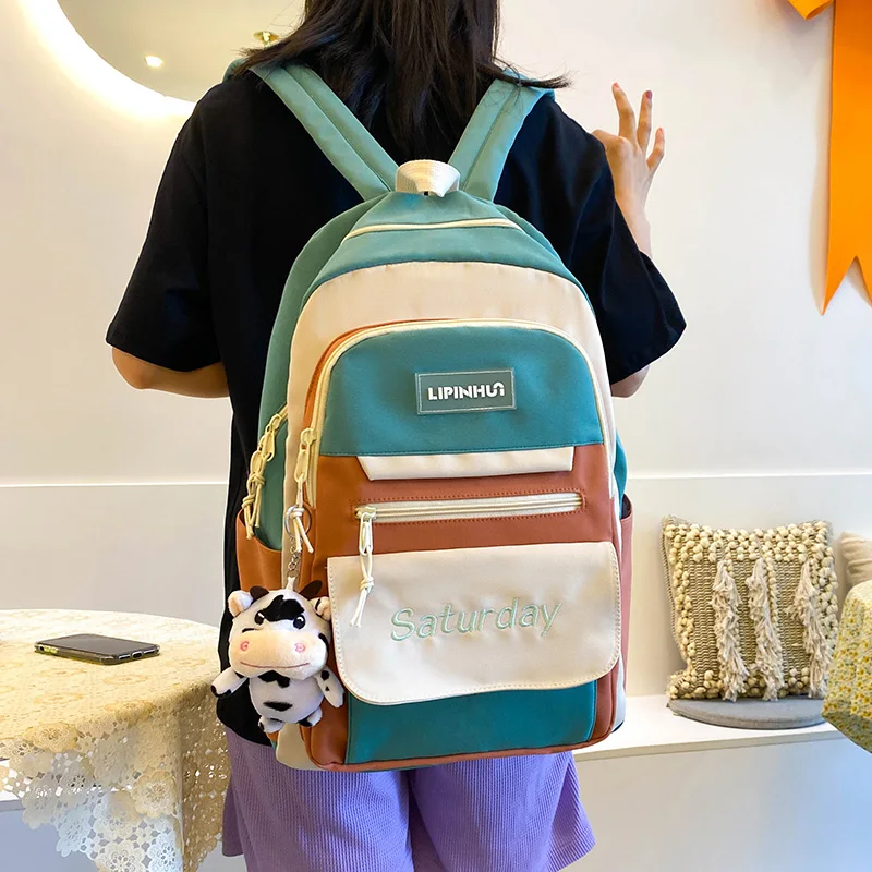 

Middle school schoolbag high school girls large capacity matching color backpack 202156 grade pupil backpack