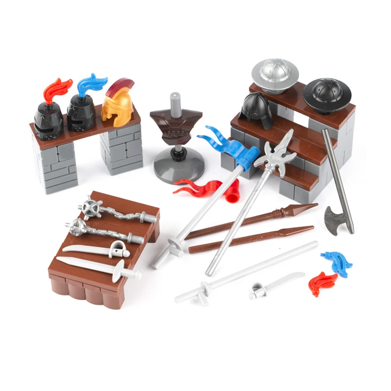 Замок рыцарские фигуры Запчасти лук со стрелкой вилка меч Молот шлем аксессуары