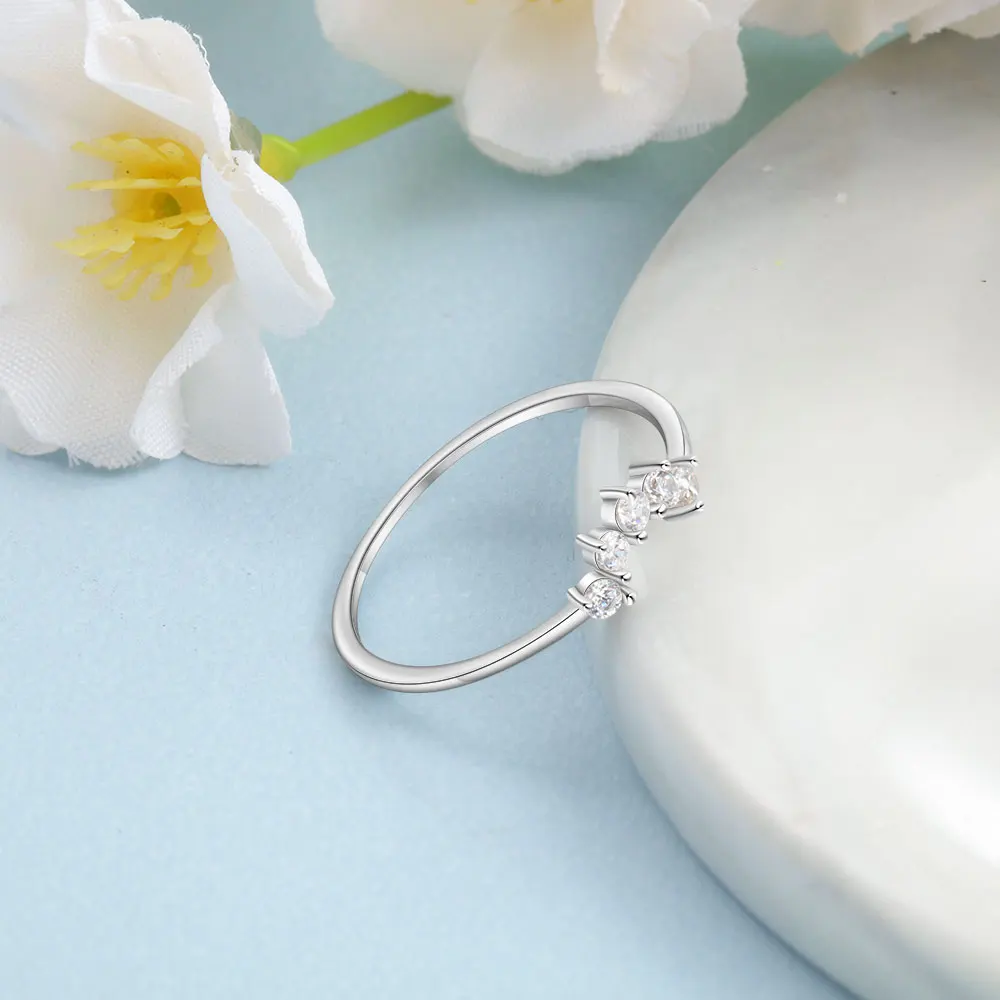 

100% 925 Sterling Silver Rings for Women Clear CZ Stackable Finger Rings Simple Wedding Engagement Jewelry Girlfriend Gifts