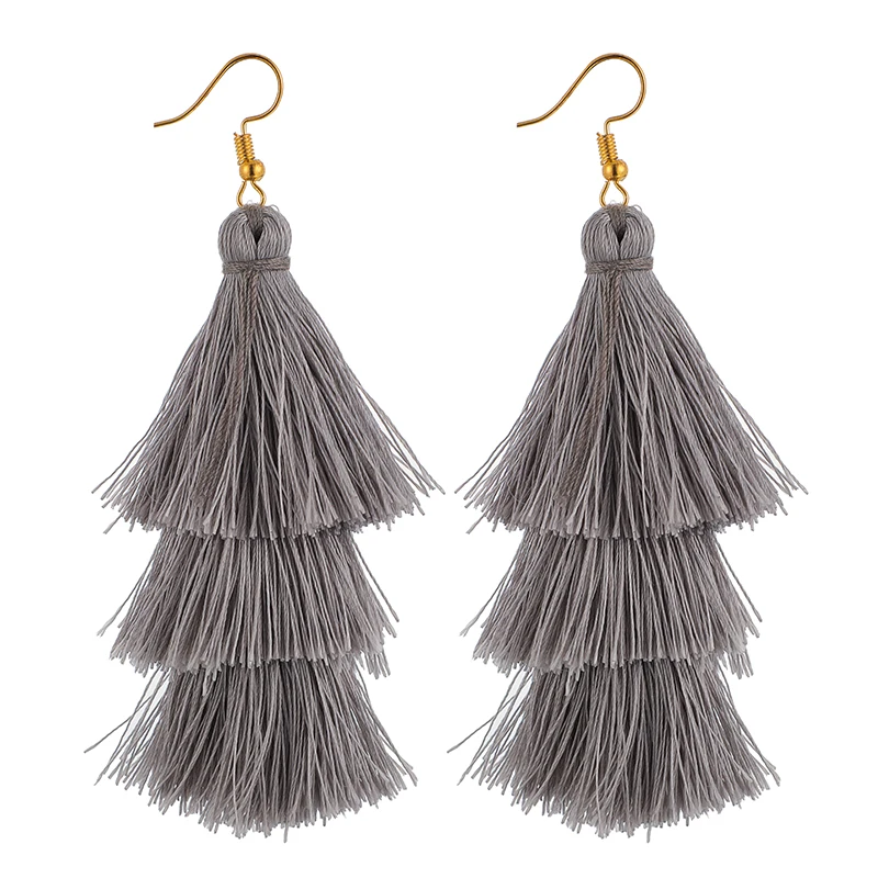 Grey X-ROYAL 3 Слоистые богемные Роскошные массивные Серьги-кисточки Boho модные ювелирные изделия женские длинные висячие серьги - Окраска металла: Grey
