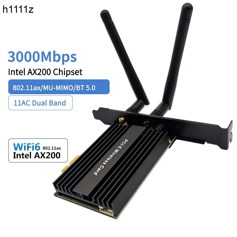 

3000Mbps Dual Band Wireless Desktop PCIe For Intel AX200 Pro Card 802.11ax 2.4G/5Ghz Bluetooth 5.0 PCI Express WiFi 6 Adapter