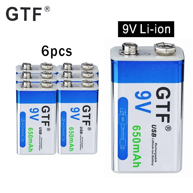 

9V 6F22 650mAh li-ion Rechargeable battery Micro USB Batteries 9 v lithium for Multimeter Microphone Toy Remote Control KTV