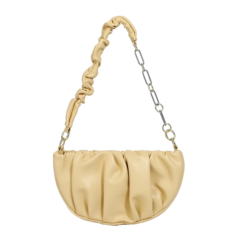

Chain Shoulder Bag 2021 Mini Brands Leather Handbags Luxury Pleated Semicircle Crossbody Bags For Women Sac De Luxe Femme