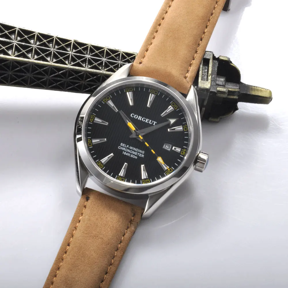 

Corgeut-41MM мужские часы с черным циферблатом NH35 Miyota8215 автоматический механизм Водонепроницаемый световой сапфир Стекло высокое Quality316 СС чехол