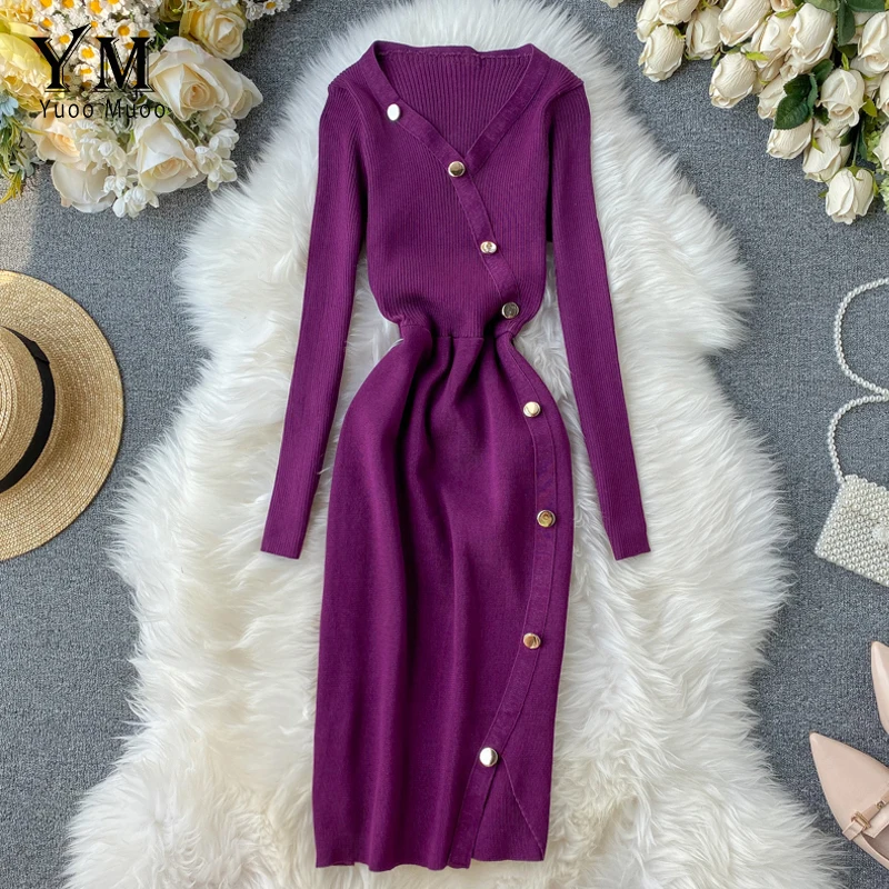 YuooMuoo роскошное женское трикотажное фиолетовое платье Осень Зима Европейская