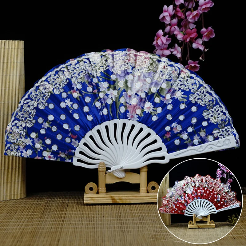 

Silk Folding Fan Vintage Chinese Hand Held Fans Lace Silk Folding Fans Handheld Folded Fan For Church Party Dance Wedding Gift