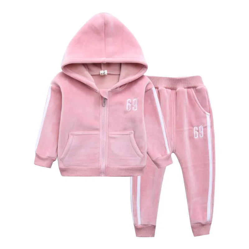 Спортивный костюм для мальчиков и девочек толстая бархатная толстовка с