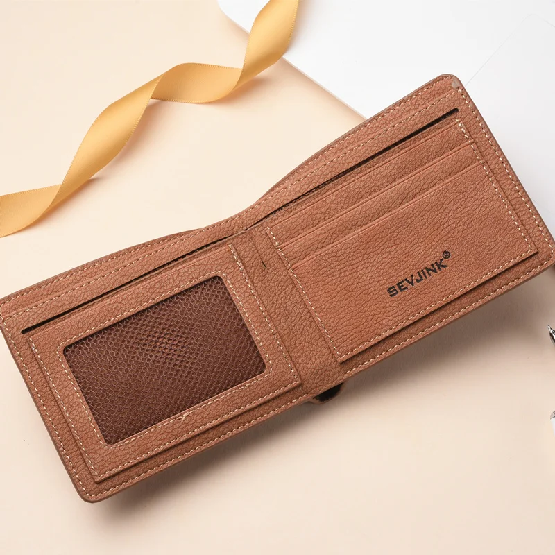 Мужской кошелек кожаный короткий коричневый кредитная карта тонкий милый