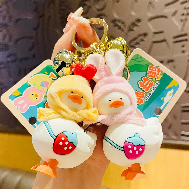 

Kawaii Exquisite Duck Doll Keychain Hat Animal Cute Bell Pendant Keyring Women Man Bag Car Trinket Children Gifts Jewelry