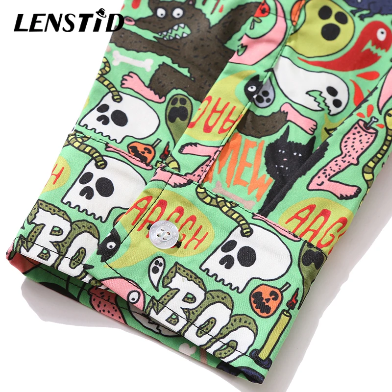 LENSTID хип-хоп Уличная одежда для Хэллоуина вечерние мужские рубашки осень 2020 Hawailian