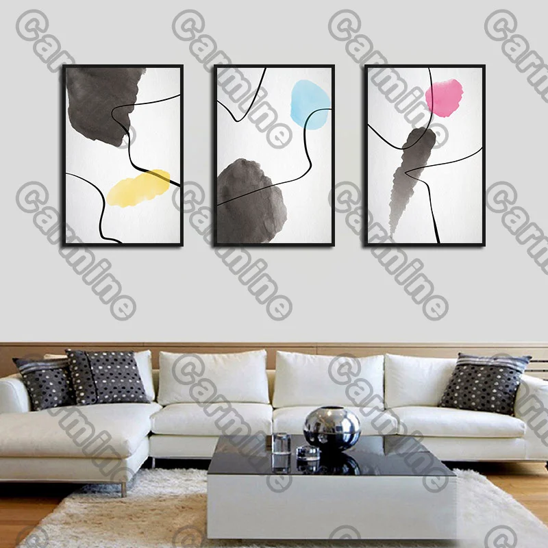 

Poster Color and Black White Abstract Canvas Painting and Prints Wall Art Pictures Decoration for Living Room 3Pcs Frameless
