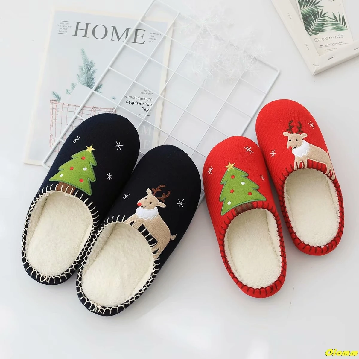 

Warm Winter Unisex Home Slippers Indoor Funny Christmas Plush Slides Casual Cute Flat Flip Flops Children Soft Cotton Floor Shoe