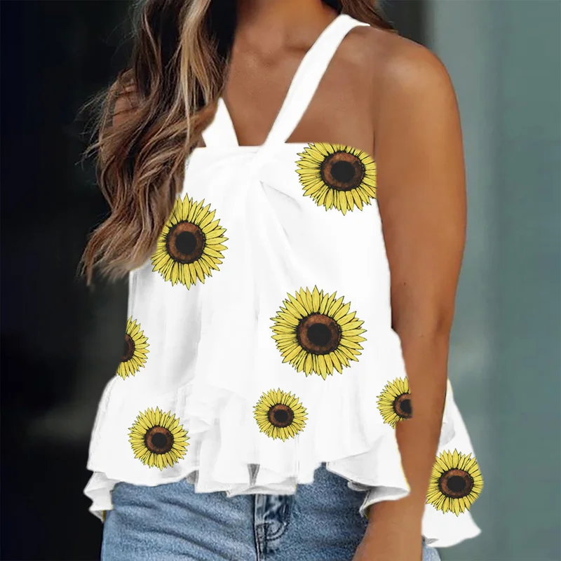 

Sunflower Leopard Print Ruffle Blouse Women Sexy Off Shoulder Straps Office Lady Top Spring Summer Halter Backless Casual Shirts