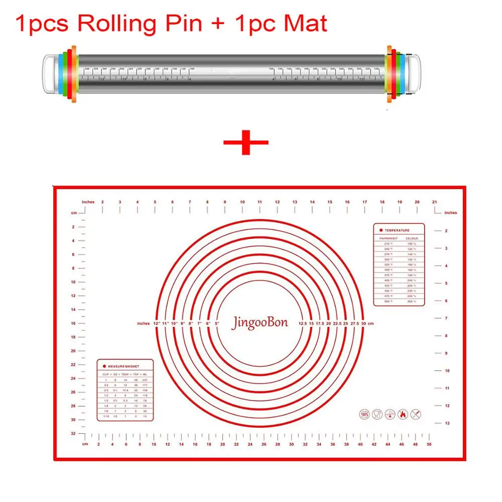 Rolling Pin and Mat Рулонные булавки из нержавеющей стали антипригарный ролик для теста с 4 съемными регулируемыми толщинами колец роликовые направляющие разделители инструмент для выпечки - Цвет: Rolling Pin and Mat