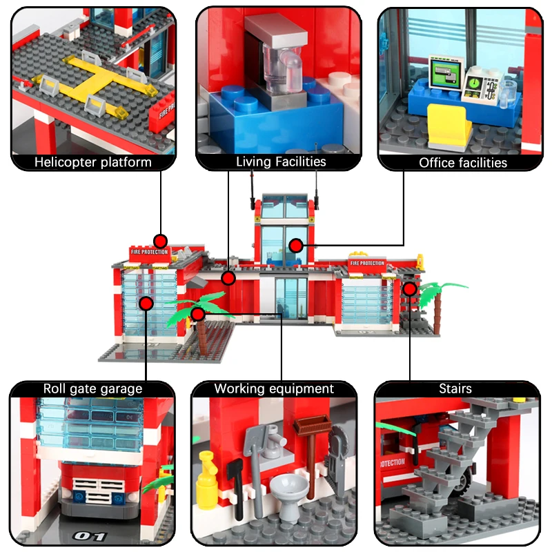 

Classic Fire Fighting Trucks Car Helicopter Boat Building Blocks City Firefighter Firemen Figures Bricks Toys For Children Gifts