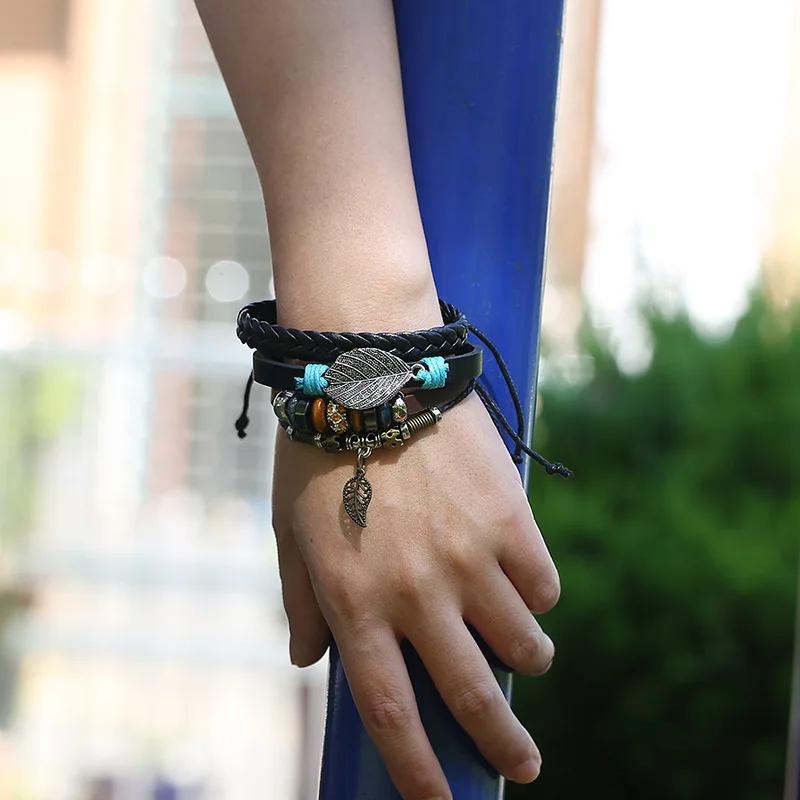 Новый модный дизайн мужской плетеный браслет из 3 частей винтажный Многослойный