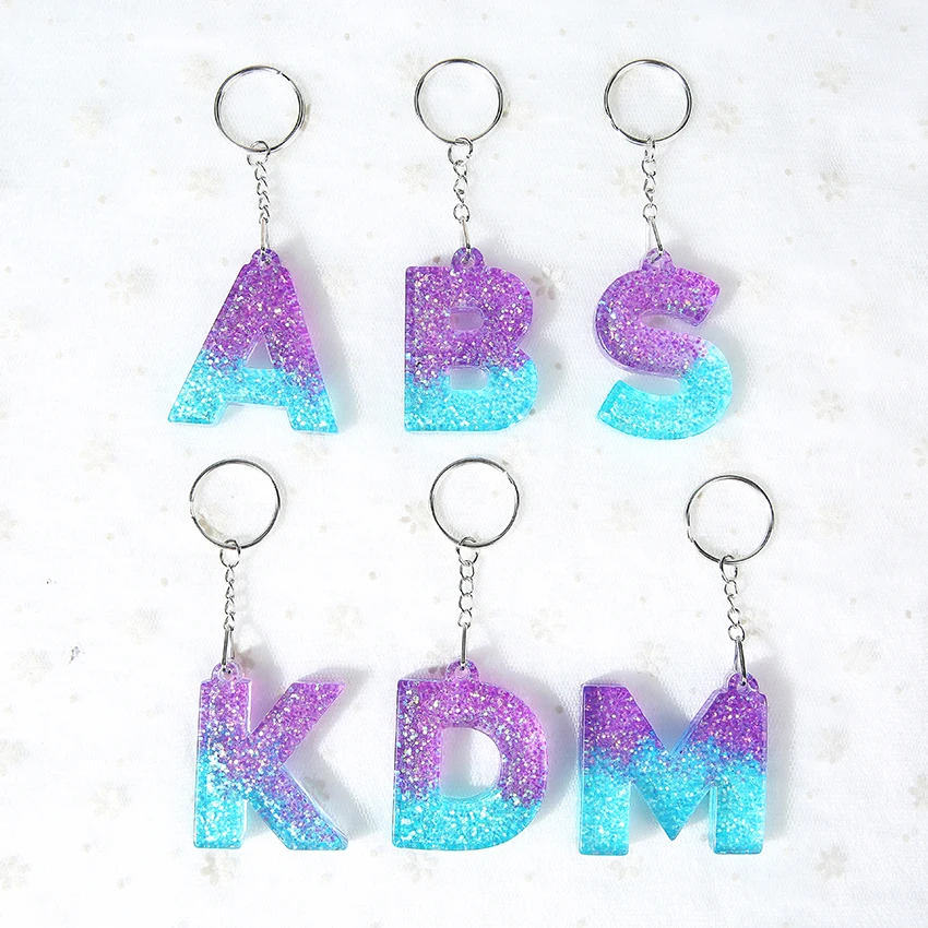 

1PC Women Keychains Handbag Pendants English Letter Keyring Charms Glitter Resin Words A to Z