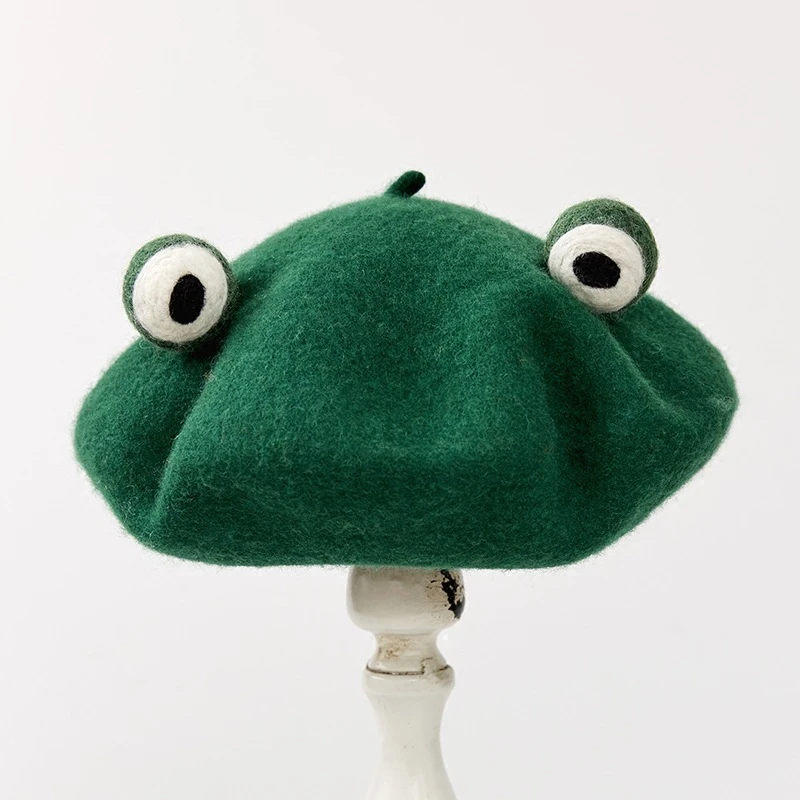 

Winter New Manual Wool Blanketry Lovely Funny Frog Beret Cute Green Gift Novelty Beret Handmade