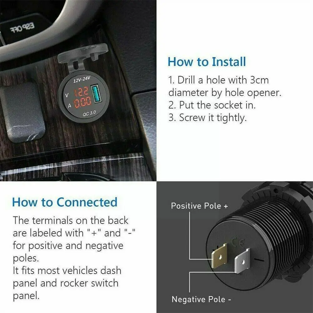 Разъем зарядного устройства QC 3 0 с USB-портом цифровой вольтметр амперметр
