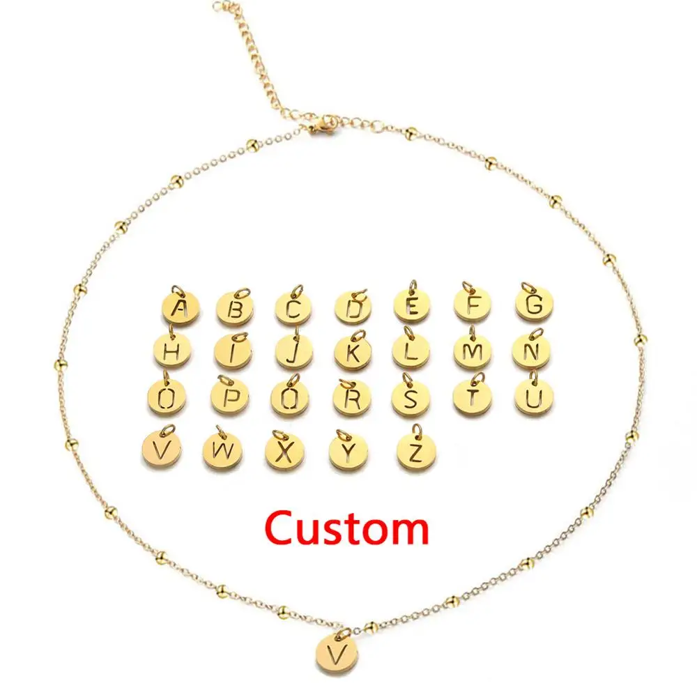 Ожерелье с подвеской инициалами женские из нержавеющей стали A Z цепочка бусинами