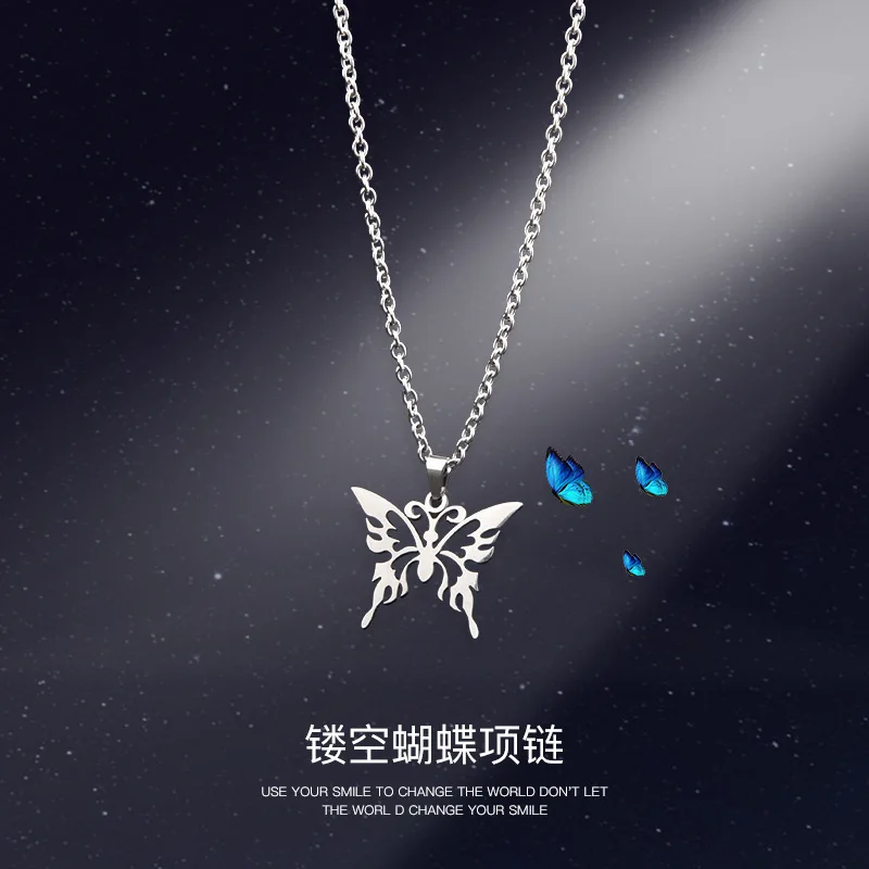 

2021 Butterfly Necklace New Fashion Female Summer Titanium Steel Fairy Simple and Fresh Student Trendy Popular Design Sense