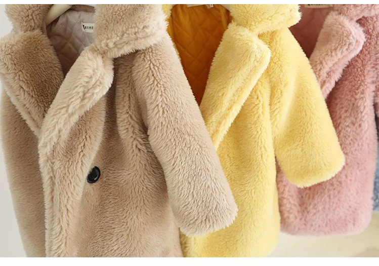 Зимние шерстяные куртки для девочек пальто из искусственного меха маленьких