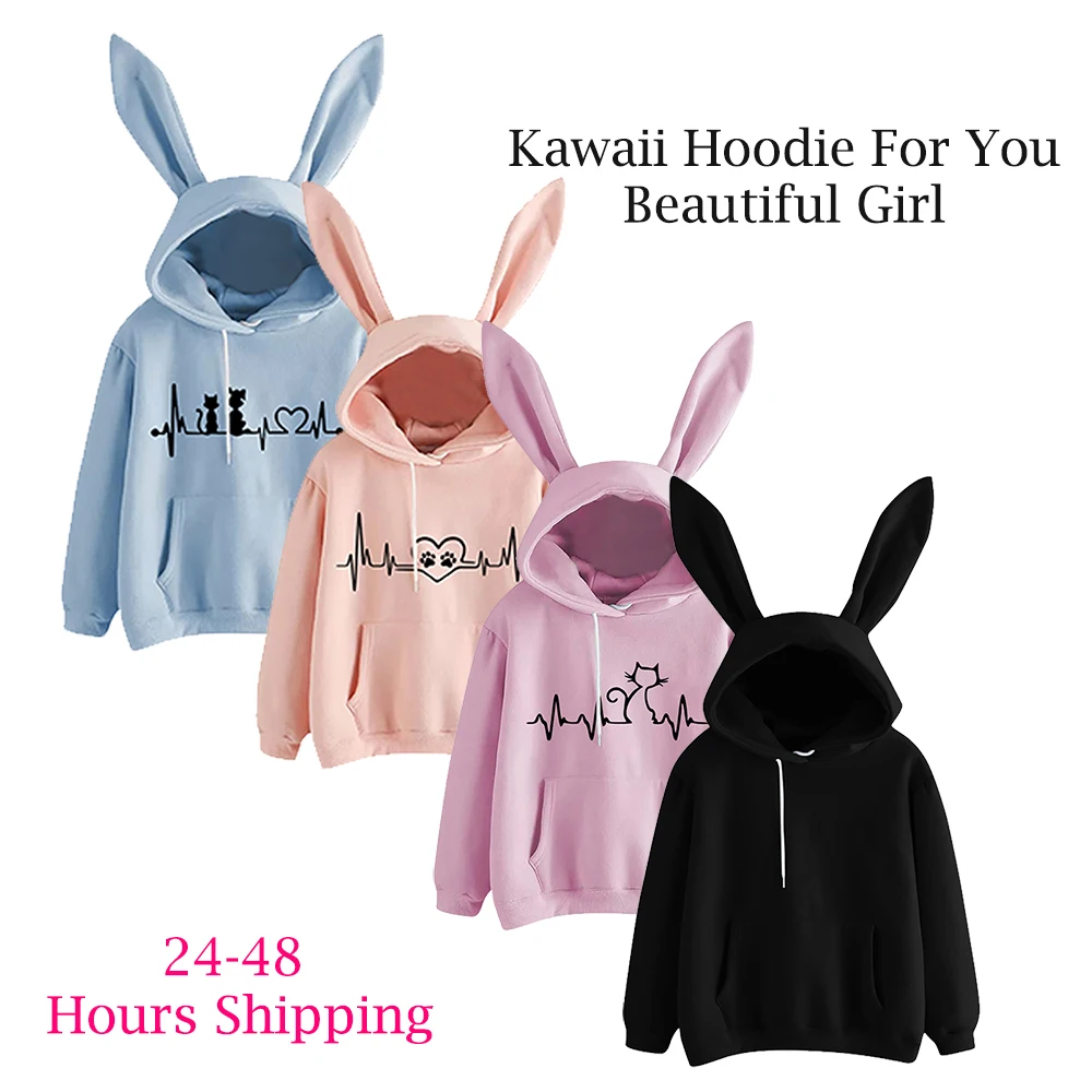 Лидер продаж Женская толстовка с длинными кроличьими ушками свитшот длинным