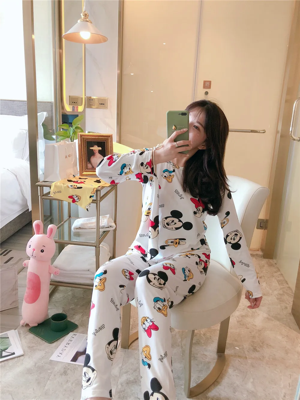 Комплект пижамный женский с длинным рукавом и изображением утки | Женская одежда