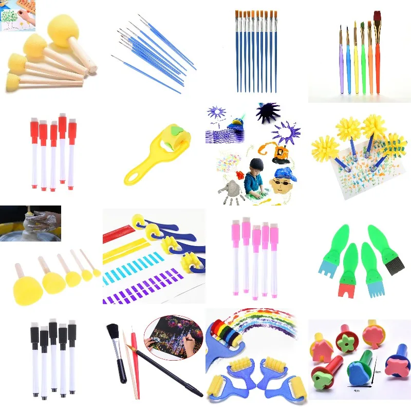 

Sponge Painting Brushes Children Painting Brush Kids DIY Graffiti Drawing Toys Kindergarten Early Educational Toy Supplies HOT