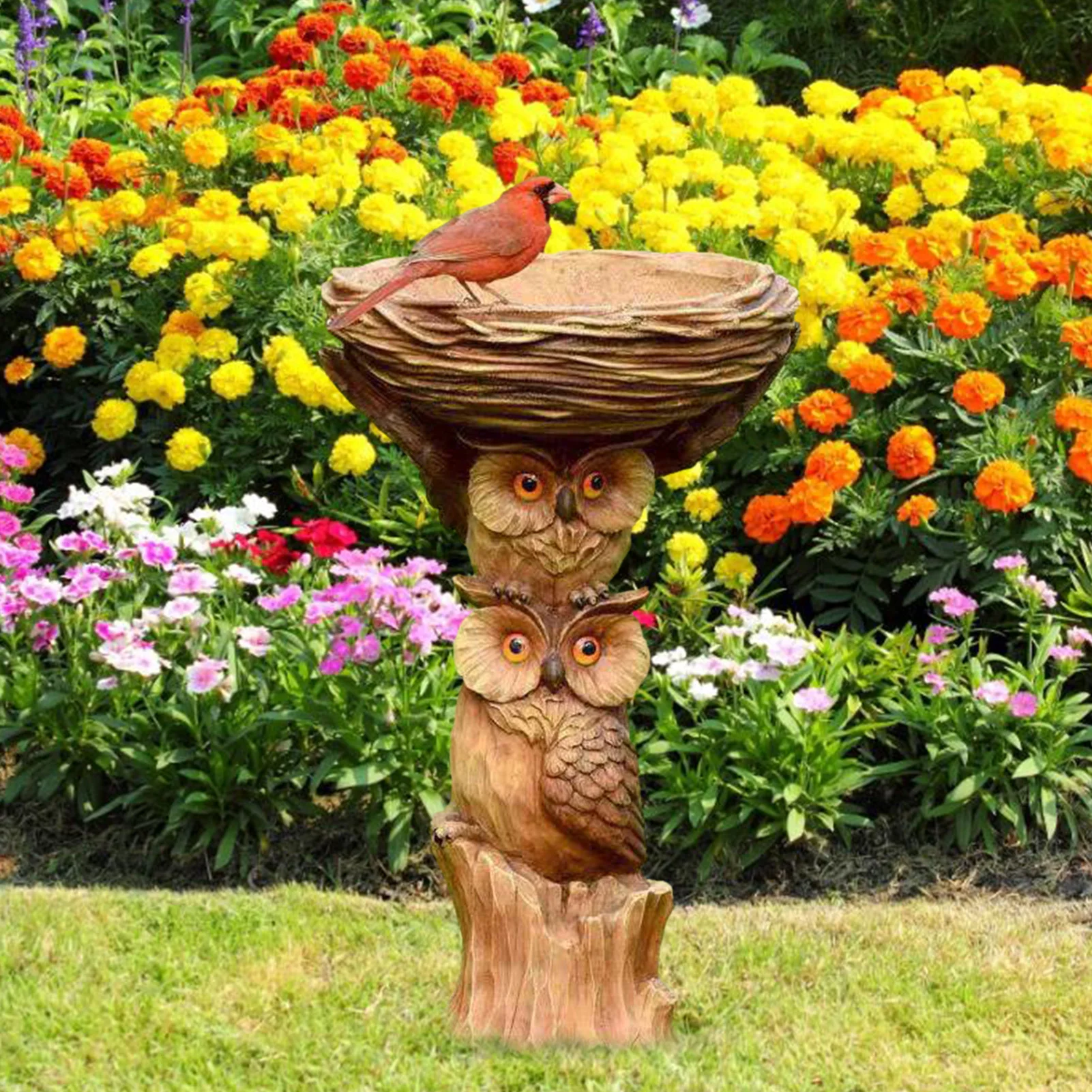 

2021 NEW Bird Feeder Yard Owl Resin Ornaments Garden Decor Birth Feeder Aquarium Retro Finish Bird Feeder Tray Bird useful